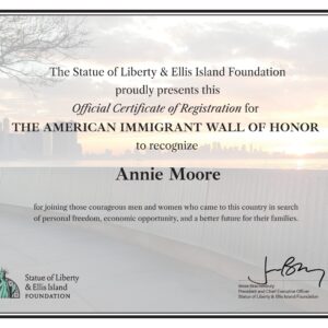 Wall of Honor certificate